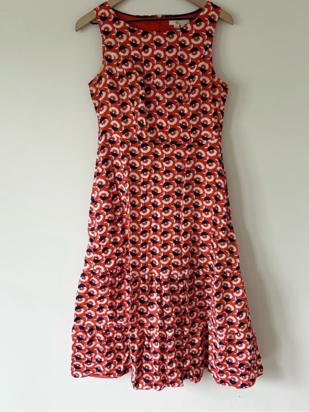 Boden Red and Navy Printed Midi Dress